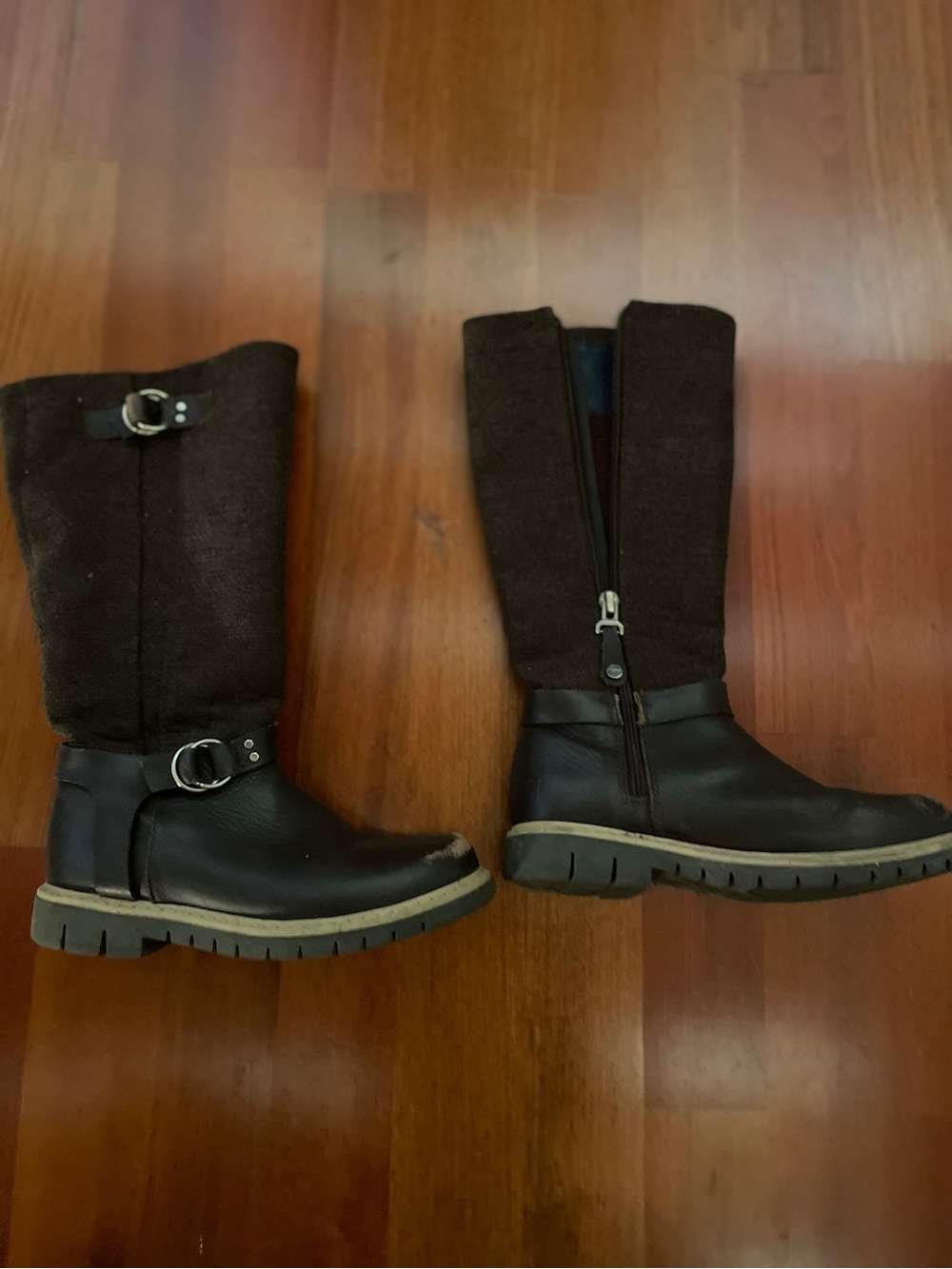 Kids Tall Brown Winter Boots with Side Zipper and Buckle Detail
